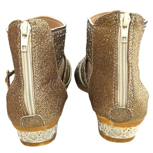 Zapatos De Mujer Gold Glitter Rhinestone Peep Toe Buckle Flat Wedge Sandals US 9 - Picture 4 of 9